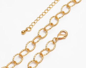 Gold Oval Cable Chain 7mm, Finished Bracelet/ Anklet/ Necklace with Extender Chain, Ready to Wear (#LK-592)