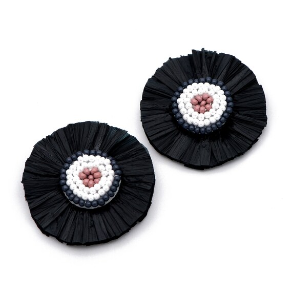 Raffia Flower Beaded Charm Earrings Raffia Flower Beaded Charm Earrings