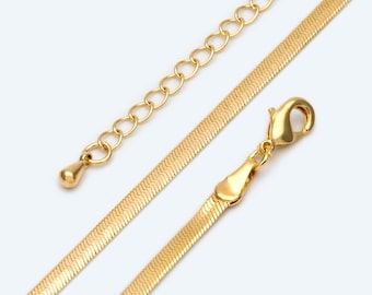 Gold/ Silver Tone Flat Snake Chain Braceket/ Necklaces, Adjustable with Extender Chain, Ready to Wear (#LK-488)