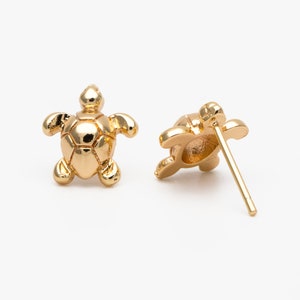 10pcs Gold/ Silver Turtle Earrings, Gold/ Rhodium Plated Brass, Minimalist Stud Earrings (GB-3845)