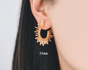 10 Stk Gold / Silber Ton Runde Ohrringe 20/35 mm, Gold / rhodiniert Sonne Schmuck (#GB-1227)