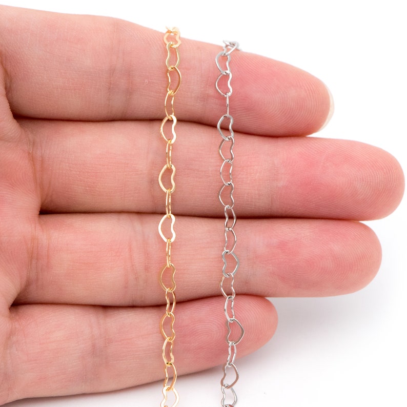 Gold/ Silver tone Heart Chains, Gold/ Rhodium/ Rose Gold plated Brass Designer Chain, 3.5mm Thin Decorative Chains LK-105/ 1 Meter3.3 ft image 4