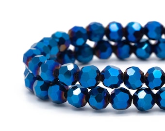 Crystal Glass Faceted Round beads 6mm, Metallic Blue (32QZ06-63)/ 95pcs