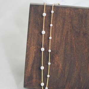 Gold Faux Pearl Beaded Chain, 18K Gold plated Brass Chain with Faux Pearl 3 / 4mm (LK-159) / 1 meter= 3.3ft image 6