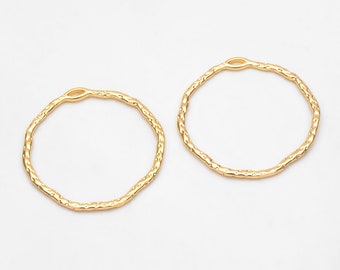 10pcs Gold Irregular Hoop Charms, 18K Gold plated Brass, Geometric Circle Pendants 32x30mm (GB-2750-F)