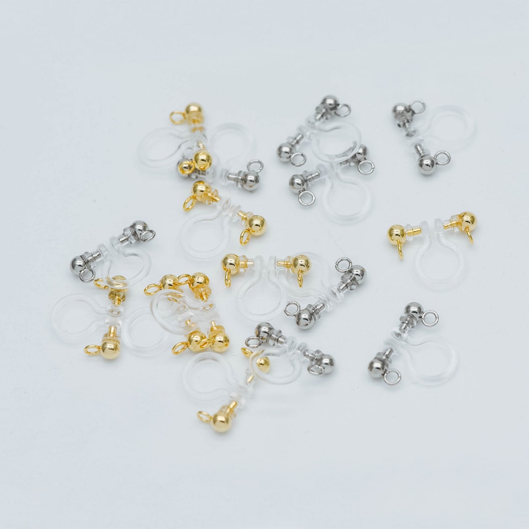 10pcs Resin Clip on Earring Findings, Gold/ Rhodium Plated Brass