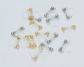 10pcs Resin Clip On Earring Findings, Gold/ Rhodium plated Brass Earwire, Gold/ Silver Non Pierced Earrings  (GB-504)