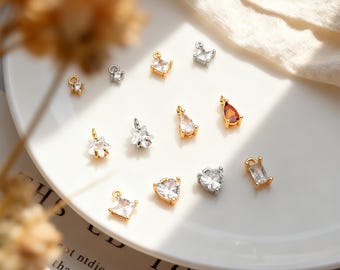 10 Stück gold / silberfarbene kleine CZ Anhänger, vergoldetes / rhodiniertes Messing, Schmuckzubehör (GB-4582)