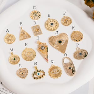 4 pezzi CZ pavé Evil Eye Charms, ottone placcato oro 18K, pendenti occhio greco per orecchini/collana, componente di gioielli fai da te fatti a mano (GB-1527)