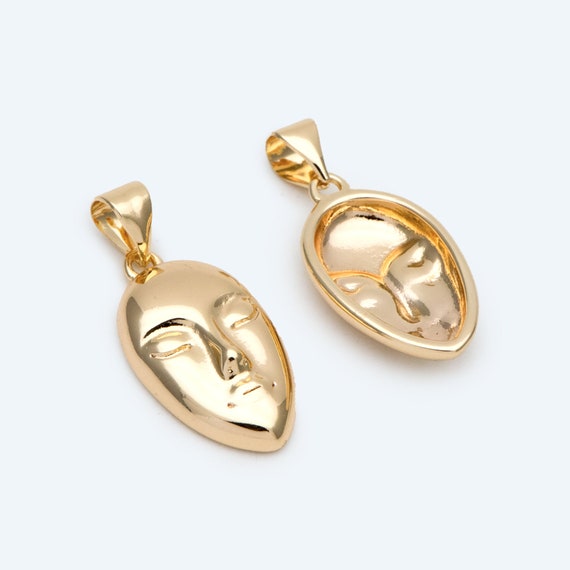 10 dijes de cara en tono dorado o plateado, colgante para collar 
