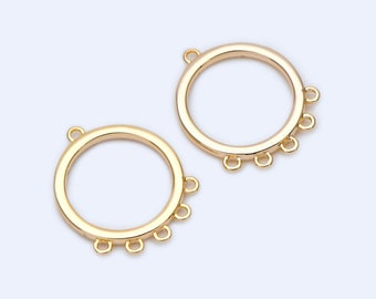 10pcs Gold plated Brass Round Circle Charm with 5 Loops 16x13mm, Earring Charm (GB-1218)