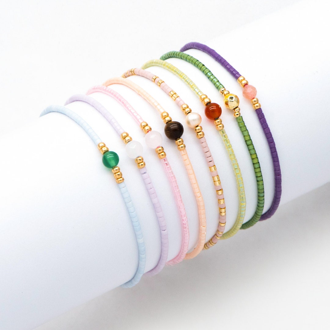 Random 5 Bracelet, Adjustable String Bracelet, Seed Bead Bracelet, Tiny ...