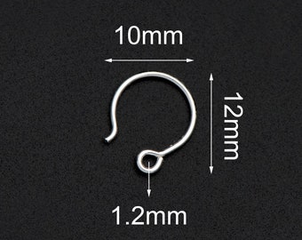 10pcs Sterling Silver Earring Hooks, .925 Silver Round Earwires 12x10mm (CY-016)