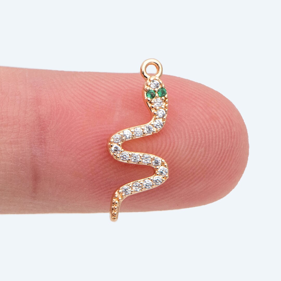4pcs CZ Pave Gold Snake Charm, 18K Gold Plated Brass, Snake Necklace