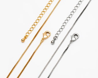 1pc Gold/ Rhodium plated Brass Box Chains 1mm, Finished Dainty Necklace with Extender Chain, 14-20 inch Ready to Wear (#LK-313)