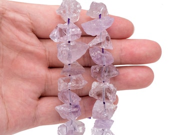 Natural Raw Amethyst Gemstone Beads, Rough Gemstone Briolettes, Raw Purple Quartz Beads, Full 15.5 inch strands (TR-007)