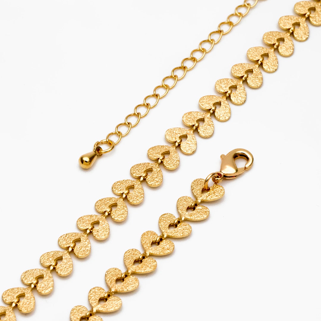 Gold Stardust Heart Chain 7mm, Finished Bracelet/ Anklet/ Necklace With Extender Chain, Ready to ...