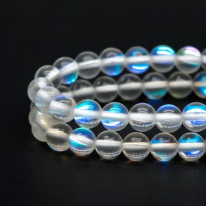 White AB Beads, Smooth Frosted Clear Iridescent Beads BS #110, sizes in 8  mm 15.25 inch FULL Strands