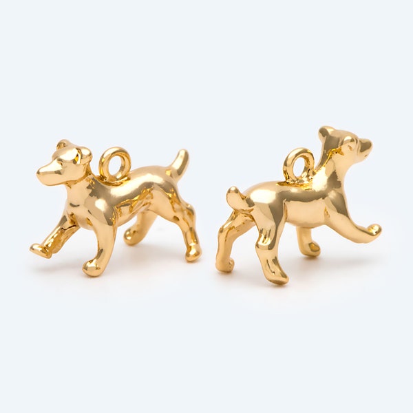 10pcs Gold 3D Dog Charm, 18x12mm, Jewelry Making, Diy Material, Jewelry Supplies (GB-2565)