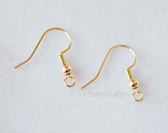 20pcs Gold Earring Hooks, Real Gold Plated Brass Earwire, Wholesale Ear Hooks (GB-233)