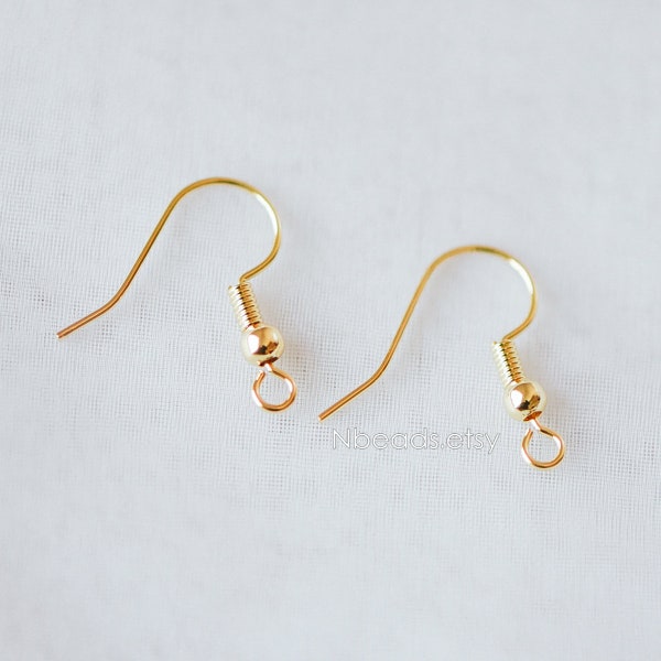 20pcs Gold Earring Hooks, Real Gold Plated Brass Earwire, Wholesale Ear Hooks (GB-233)