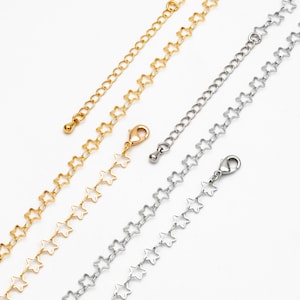 Förgyllda/rodinerade mässingsstjärnkedjor, färdigt armband/fotlänk/halsband med förlängningskedja, redo att bäras (#LK-210)