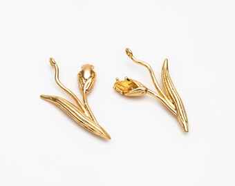 10pcs Gold Flower Charms, 18K Gold plated Brass, Floral Earring Pendants (GB-4425-B)