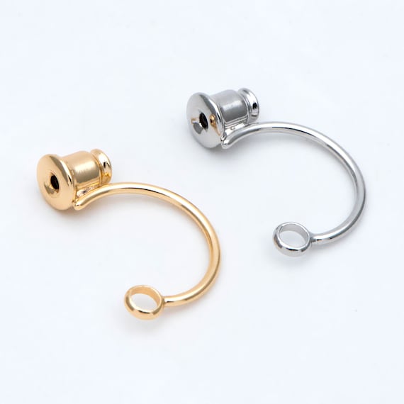 10pcs Ear Back Stopper, Earring Nut with Loop, Ear Jacket Jewelry Findings, Gold/ Rhodium plated Brass (#GB-2953)