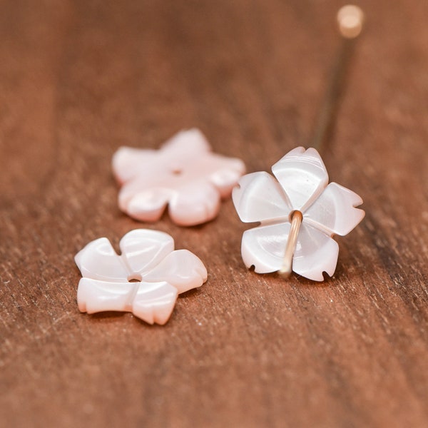 Pink Mother of Pearl Shell Sakura Flowers 10mm -(#V1029) /8pcs