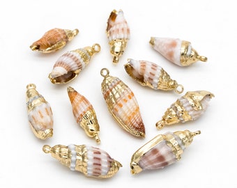 7pcs Natural Shell Charms, Gold plated Seashell Pendants, Beach Theme Jewelry Findings (#V1392)