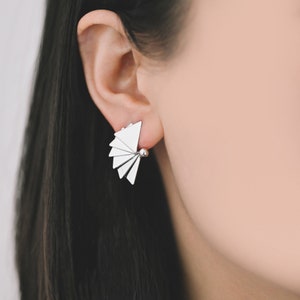 4pcs Gold/ Silver Tone Fan Shape Earrings, Gold/ Rhodium Plated Brass Fan Stud Earrings (GB-4336)