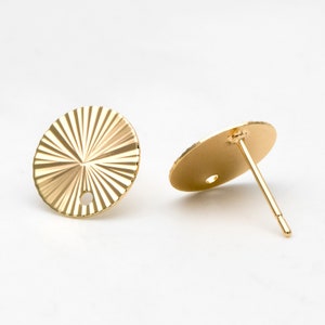 10pcs Gold Round Disc Ear Posts 12mm, 18K Gold plated Brass, Geometric Stud Earring Components (GB-3283)