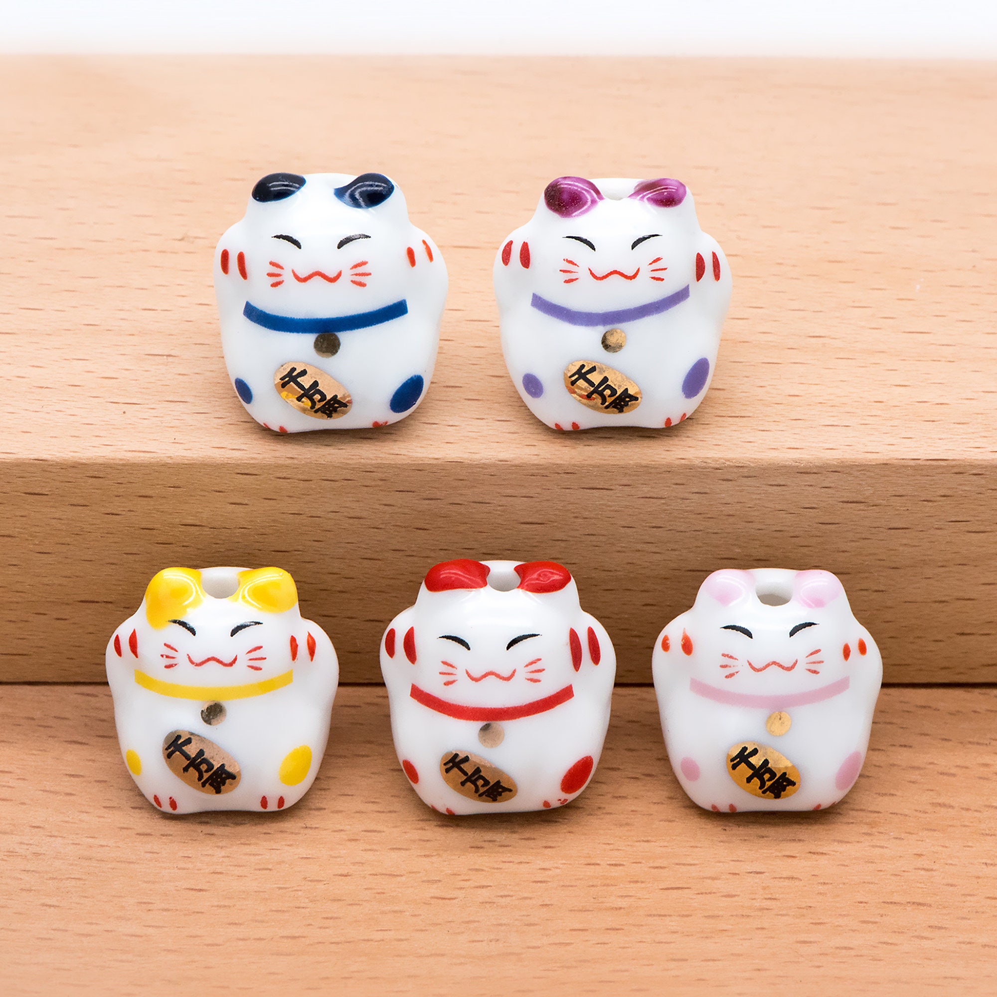 【大放出セール】 Lucky Beads- 10 Cat Neko Maneki Ceramic Handmade 17mm, Beads 絵画