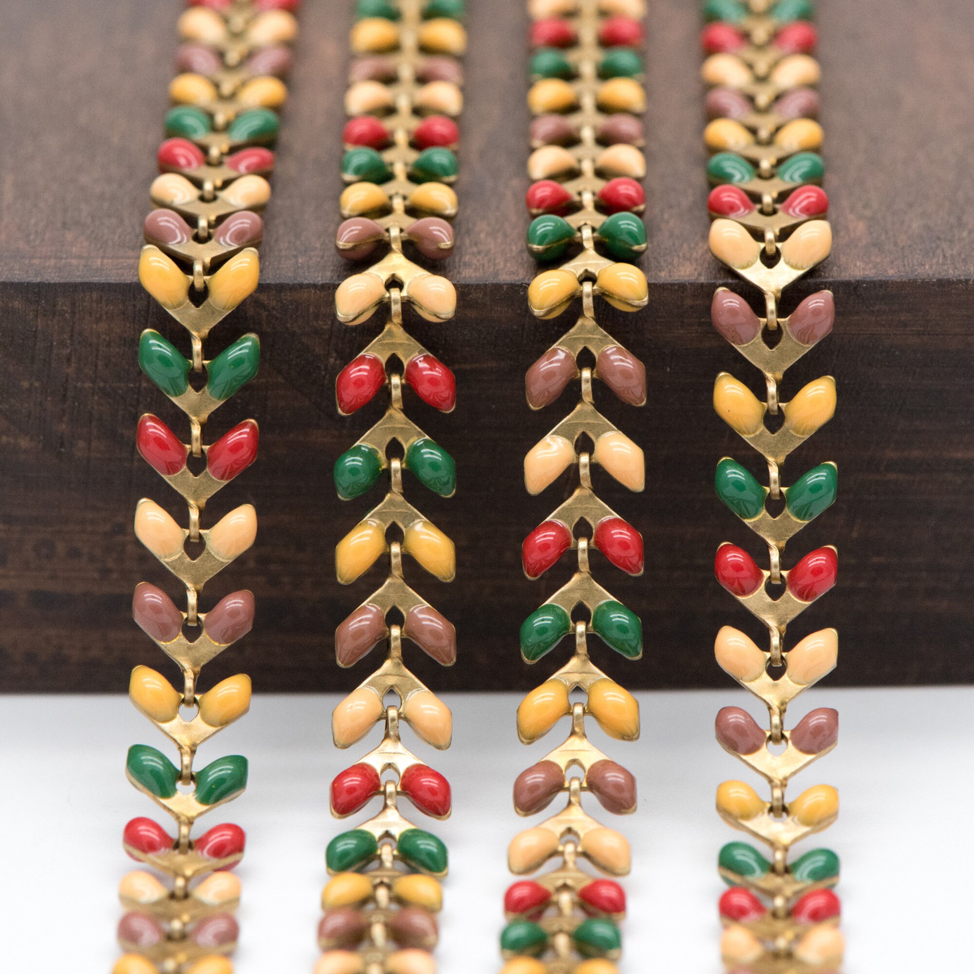 Rainbow Enamel Brass Arrow Chain 6mm, Flat Chevron Chain, Herringbone ...