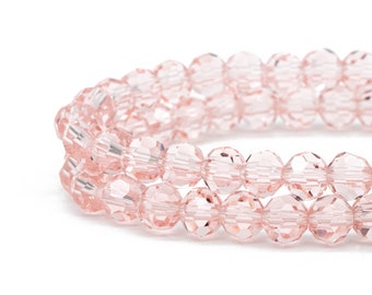 Round Crystal Glass Faceted beads 6mm Transparent Pink (32QZ06-64)/ 95pcs