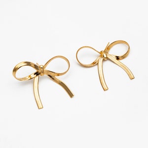 4pcs Gold/ Silver Bow Knot Earrings 35x37mm, Gold/ Rhodium plated Brass, Bowknot Stud Earrings  (GB-4159)