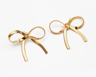 4 Stück Gold / Silber Bogen Knoten Ohrringe 35x37mm, Gold / rhodiniert Messing, Bowknot Ohrstecker (GB-4159)