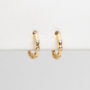10pcs CZ Paved Hoop Earrings, 10mm, Dainty Huggie Earrings, Minimalist Earring, Small Gold Hoops Earring (GB-3460)