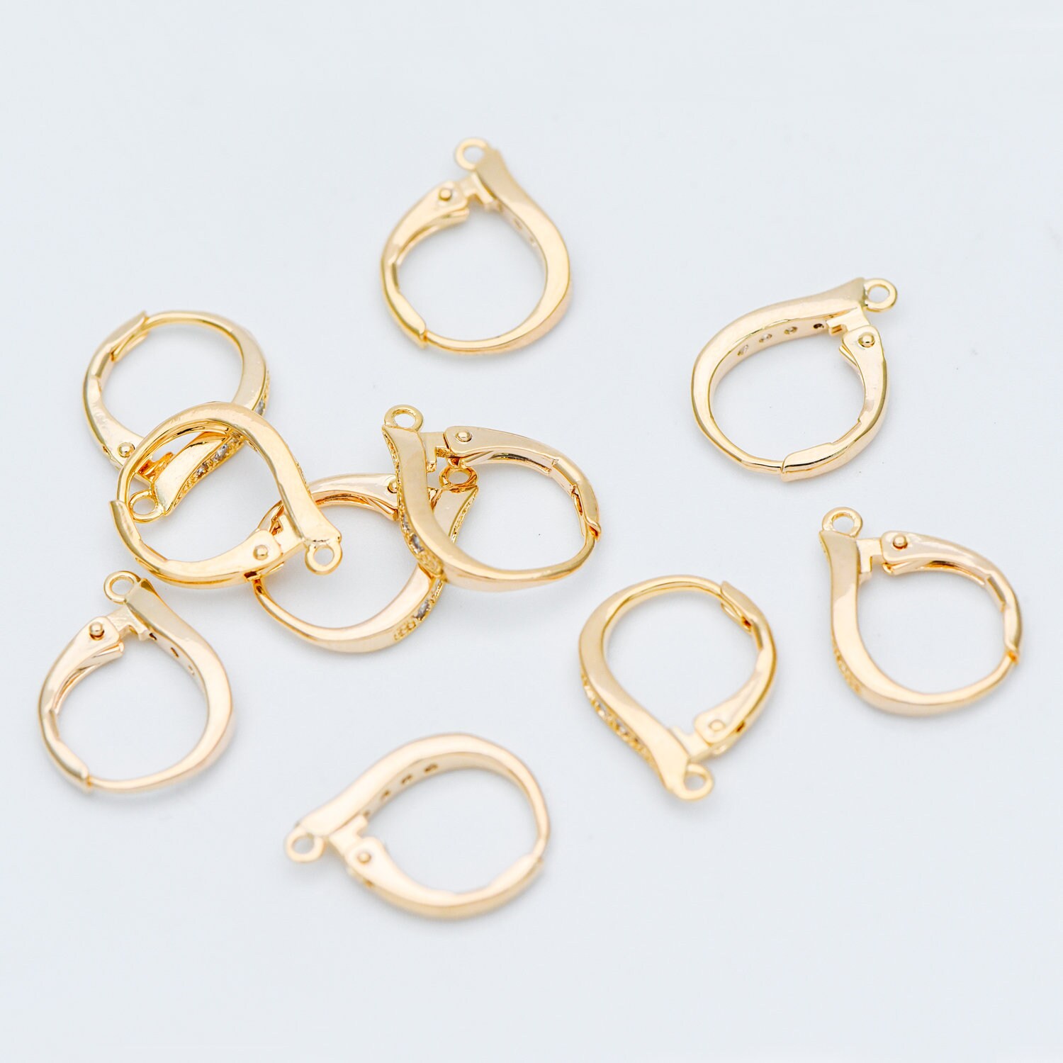 30 pcs of Light Gold color brass round leverback earwire 12mm, bulk gold  lever back earring hook