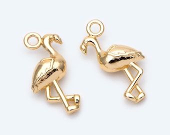10pcs Gold Tiny Flamingo Charm, Animal Charm, Jewelry Supplies (GB-2660)