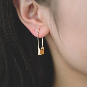 10 aros con candado en dorado/plateado, pendientes con cierre de seguridad, aros geométricos, delicados y minimalistas (GB-1781)