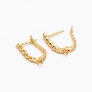 10pcs Gold Leverback Ear Hooks 18x12mm, Real Gold plated Brass, Earring Hooks with Loop (GB-3793)