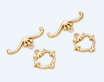 10pcs Gold Flower Toggle Clasp, Jewelry Clasp, 18K Gold Plated, Close Clasp (GB-2562)