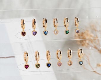 10pcs CZ Pave Heart Birthstone Charms 8x6mm, Gold Plated Brass Crystal Charms, Diy Jewelry Making Supplies  (GB-3755)