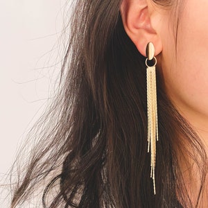 4pcs Gold Oval Disc Tassel Earring, 120mm, 18K Gold plated Brass Dangling Stud Earring  (GB-3485)