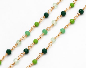 Glass Rondelle Bead Chain 3.5mm, 18K Gold plated on Brass Beaded Chains, Multi Colors Crystal (#LK-600)/ 1 Meter=3.3ft