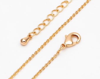 Gold plated Brass Cable Chains 1.3mm, Finished Dainty Necklace with Extender Chain, 18-20 Inch Adjustable, Ready to Wear (#LK-314)
