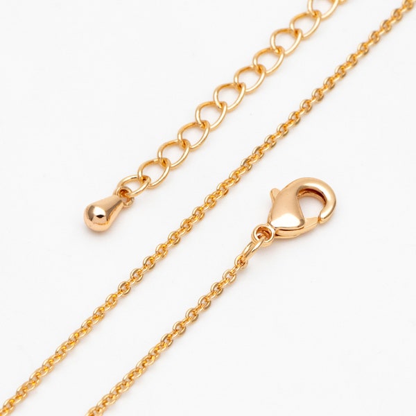 Gold plated Brass Cable Chains 1.3mm, Finished Dainty Necklace with Extender Chain, 18-20 Inch Adjustable, Ready to Wear (#LK-314)