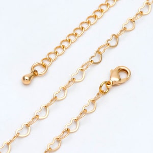 Gold Heart Chains 3.5mm, Finished Bracelet/ Necklace with Extender Chain, 18K Gold plated Brass, Ready to Wear (#LK-105-1)