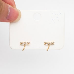 4pcs CZ Pave Gold/ Silver Dragonfly Earring, Dianty Dragonfly Ear Studs, Jewelry Supplies GB-3892 image 4